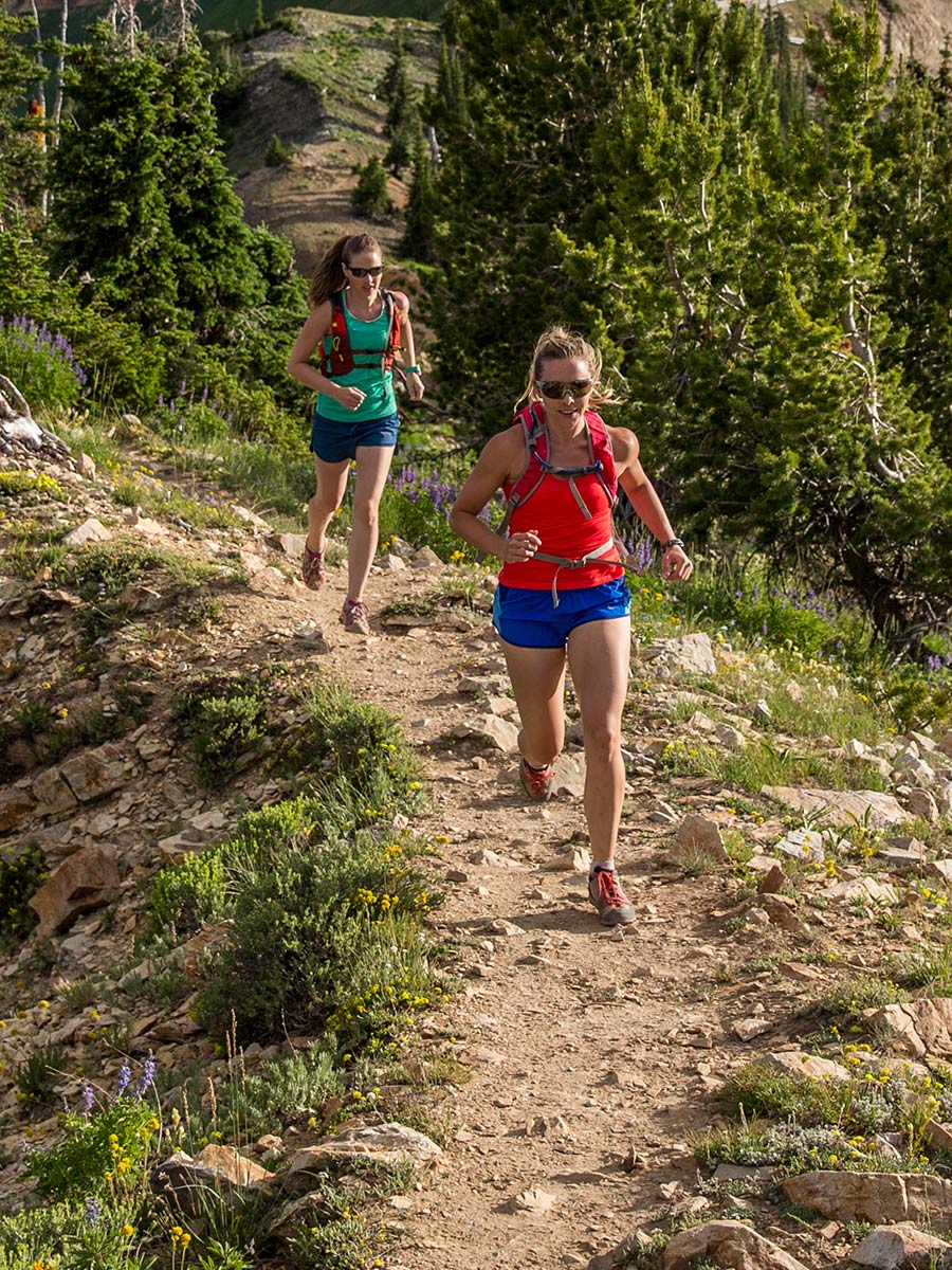 Two women trail running